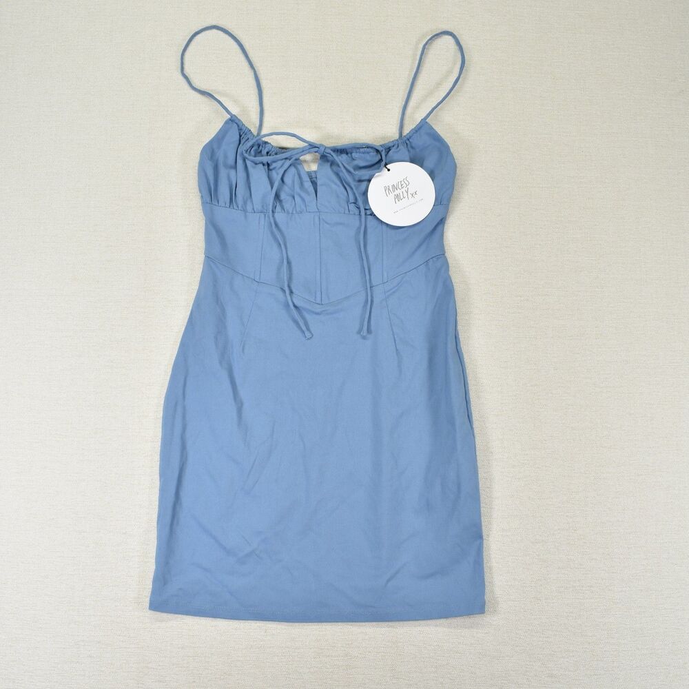 NWT Princess Polly Pavlo Mini Dress Blue 8 Milkmaid Corset Bustier Strappy